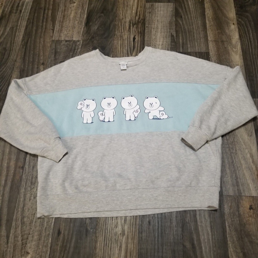 Line Friends Creator Crop Top Sweatshirt Graphic Pullover Gray Women's Large L